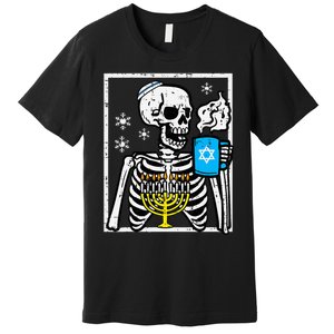 Hanukkah Skeleton Coffee Chanukah Jewish Festival  Premium T-Shirt