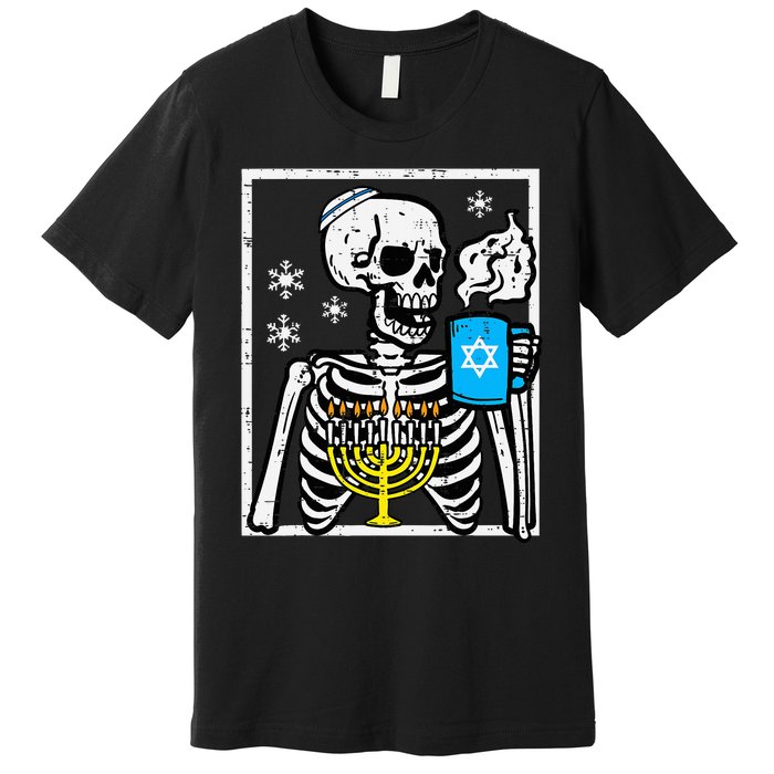 Hanukkah Skeleton Coffee Chanukah Jewish Festival  Premium T-Shirt