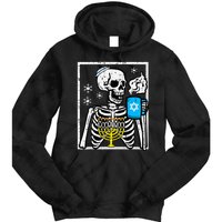 Hanukkah Skeleton Coffee Chanukah Jewish Festival  Tie Dye Hoodie