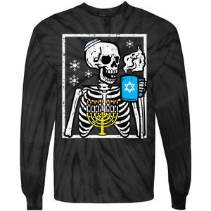 Hanukkah Skeleton Coffee Chanukah Jewish Festival  Tie-Dye Long Sleeve Shirt