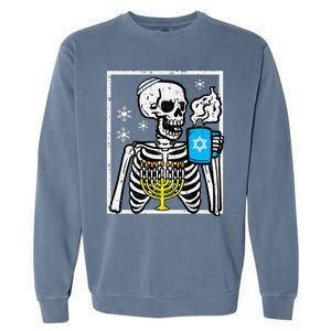 Hanukkah Skeleton Coffee Chanukah Jewish Festival  Garment-Dyed Sweatshirt