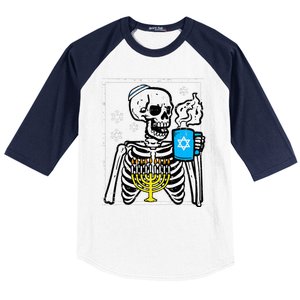 Hanukkah Skeleton Coffee Chanukah Jewish Festival  Baseball Sleeve Shirt