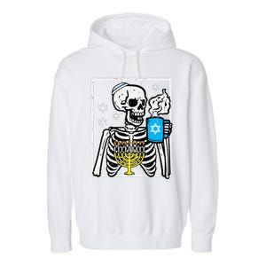 Hanukkah Skeleton Coffee Chanukah Jewish Festival  Garment-Dyed Fleece Hoodie