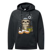 Hanukkah Sloth Chanukah Jewish  Performance Fleece Hoodie