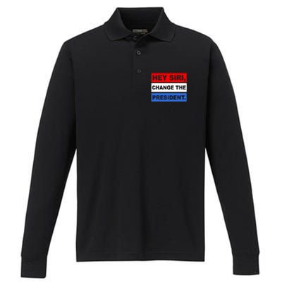 Hey Siri Change The President Funny Political Performance Long Sleeve Polo