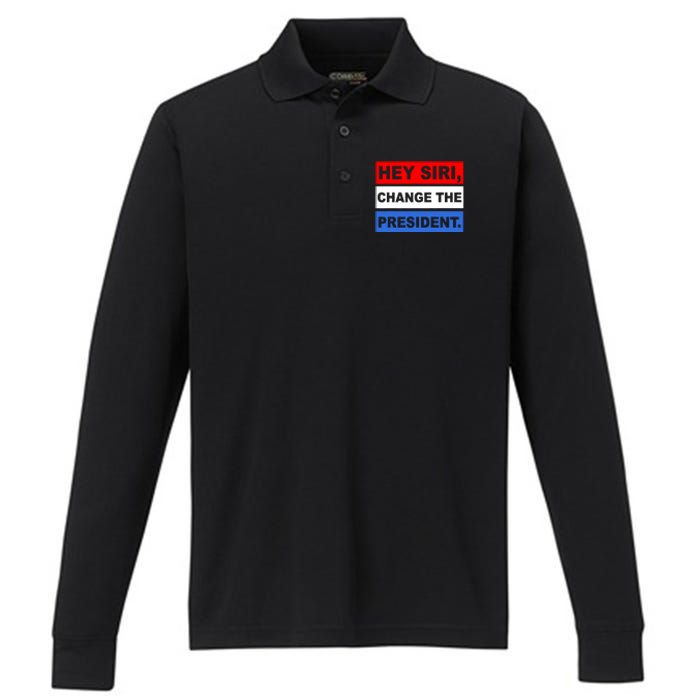 Hey Siri Change The President Funny Political Performance Long Sleeve Polo