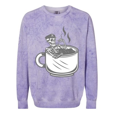 Halloween Skeleton Coffee Cup Vintage Retro Biker Great Gift Colorblast Crewneck Sweatshirt