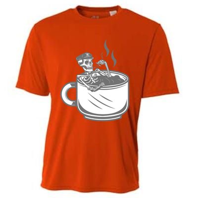 Halloween Skeleton Coffee Cup Vintage Retro Biker Great Gift Cooling Performance Crew T-Shirt