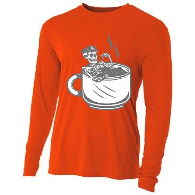 Halloween Skeleton Coffee Cup Vintage Retro Biker Great Gift Cooling Performance Long Sleeve Crew