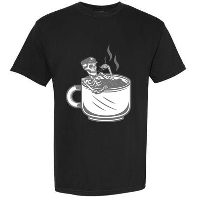 Halloween Skeleton Coffee Cup Vintage Retro Biker Great Gift Garment-Dyed Heavyweight T-Shirt