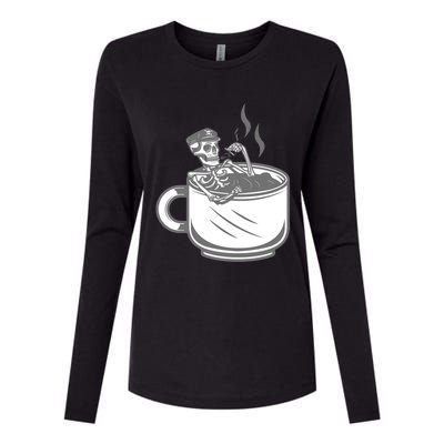 Halloween Skeleton Coffee Cup Vintage Retro Biker Great Gift Womens Cotton Relaxed Long Sleeve T-Shirt