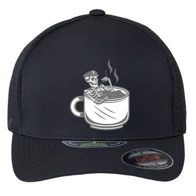 Halloween Skeleton Coffee Cup Vintage Retro Biker Great Gift Flexfit Unipanel Trucker Cap