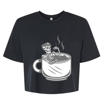 Halloween Skeleton Coffee Cup Vintage Retro Biker Great Gift Bella+Canvas Jersey Crop Tee