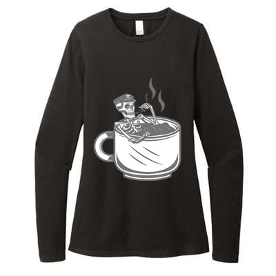 Halloween Skeleton Coffee Cup Vintage Retro Biker Great Gift Womens CVC Long Sleeve Shirt