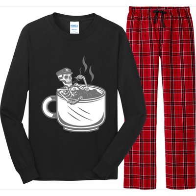 Halloween Skeleton Coffee Cup Vintage Retro Biker Great Gift Long Sleeve Pajama Set