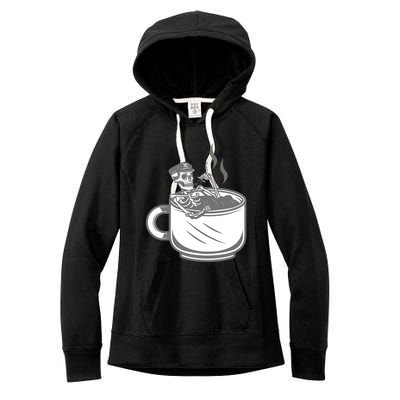 Halloween Skeleton Coffee Cup Vintage Retro Biker Great Gift Women's Fleece Hoodie