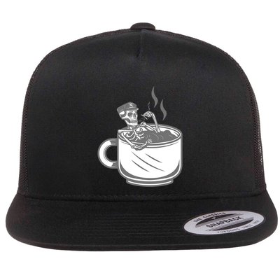 Halloween Skeleton Coffee Cup Vintage Retro Biker Great Gift Flatbill Hat