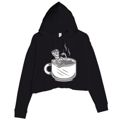 Halloween Skeleton Coffee Cup Vintage Retro Biker Great Gift Crop Fleece Hoodie