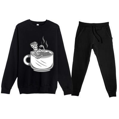 Halloween Skeleton Coffee Cup Vintage Retro Biker Great Gift Premium Crewneck Sweatsuit Set