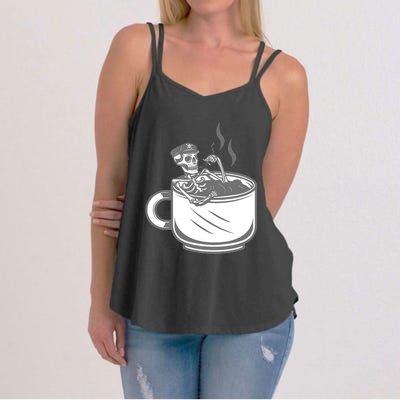 Halloween Skeleton Coffee Cup Vintage Retro Biker Great Gift Women's Strappy Tank