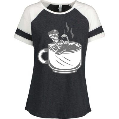 Halloween Skeleton Coffee Cup Vintage Retro Biker Great Gift Enza Ladies Jersey Colorblock Tee