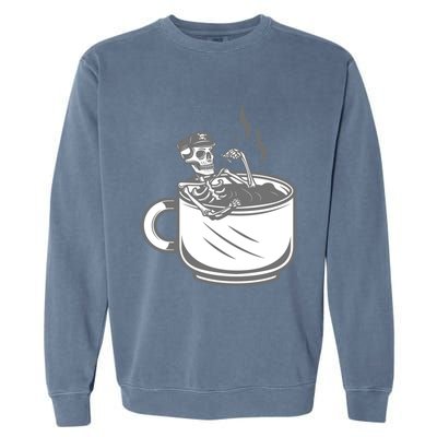 Halloween Skeleton Coffee Cup Vintage Retro Biker Great Gift Garment-Dyed Sweatshirt