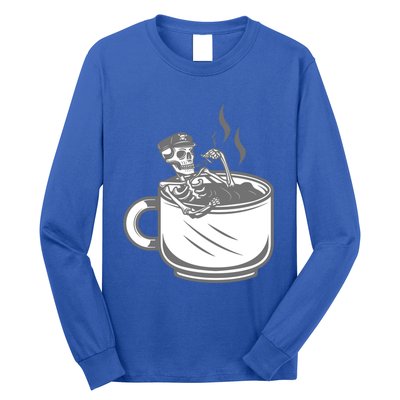 Halloween Skeleton Coffee Cup Vintage Retro Biker Great Gift Long Sleeve Shirt