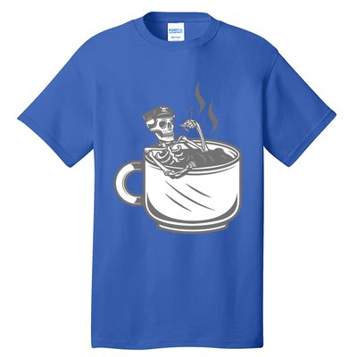 Halloween Skeleton Coffee Cup Vintage Retro Biker Great Gift Tall T-Shirt