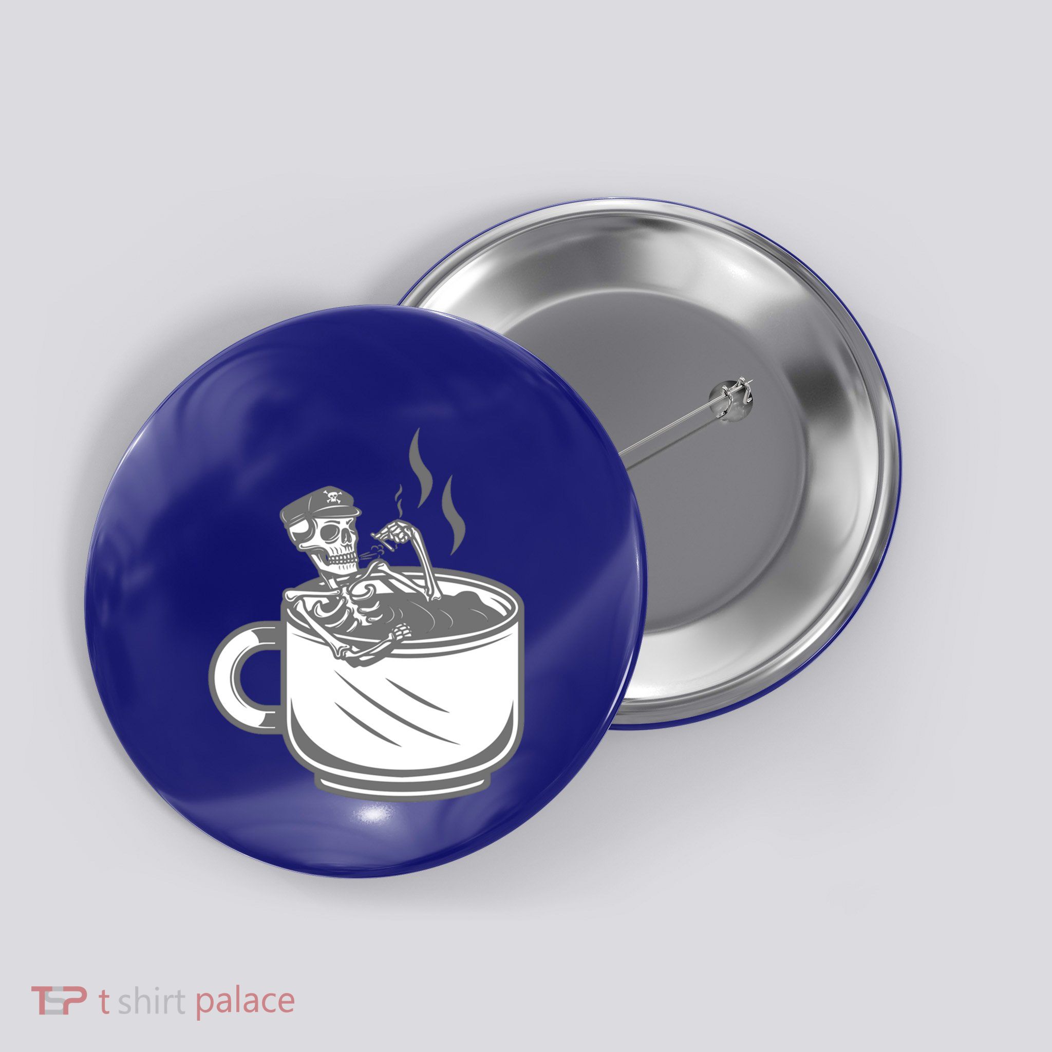 Halloween Skeleton Coffee Cup Vintage Retro Biker Great Gift Button