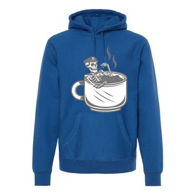 Halloween Skeleton Coffee Cup Vintage Retro Biker Great Gift Premium Hoodie