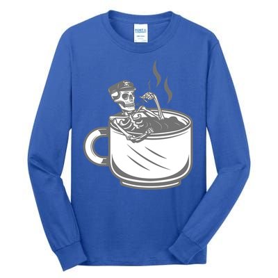 Halloween Skeleton Coffee Cup Vintage Retro Biker Great Gift Tall Long Sleeve T-Shirt