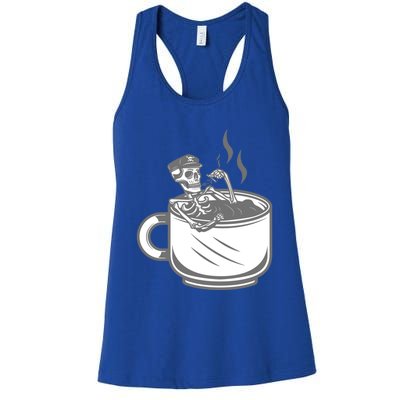 Halloween Skeleton Coffee Cup Vintage Retro Biker Great Gift Women's Racerback Tank