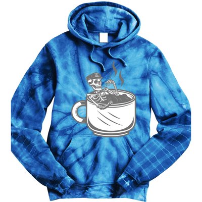 Halloween Skeleton Coffee Cup Vintage Retro Biker Great Gift Tie Dye Hoodie