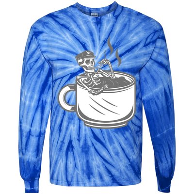 Halloween Skeleton Coffee Cup Vintage Retro Biker Great Gift Tie-Dye Long Sleeve Shirt