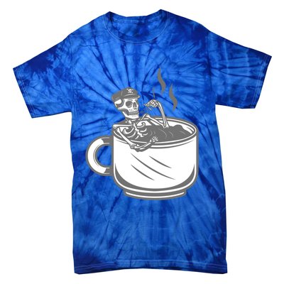 Halloween Skeleton Coffee Cup Vintage Retro Biker Great Gift Tie-Dye T-Shirt