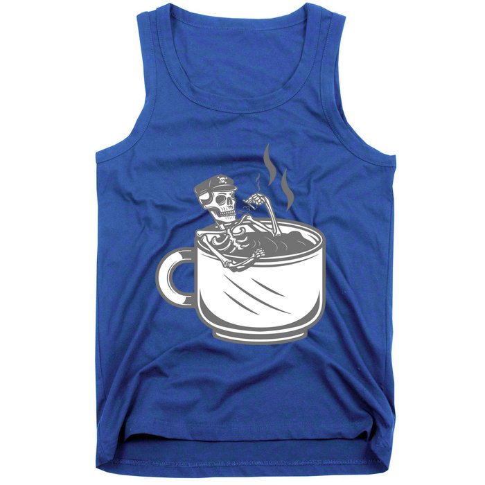 Halloween Skeleton Coffee Cup Vintage Retro Biker Great Gift Tank Top