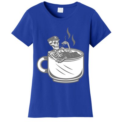 Halloween Skeleton Coffee Cup Vintage Retro Biker Great Gift Women's T-Shirt