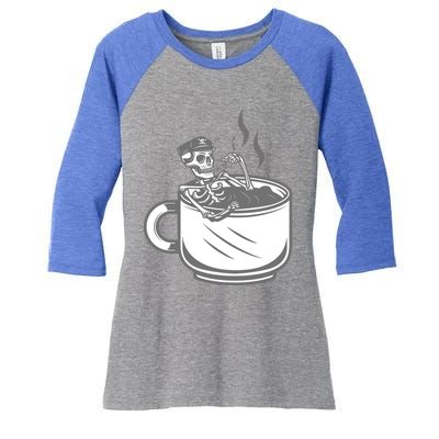 Halloween Skeleton Coffee Cup Vintage Retro Biker Great Gift Women's Tri-Blend 3/4-Sleeve Raglan Shirt