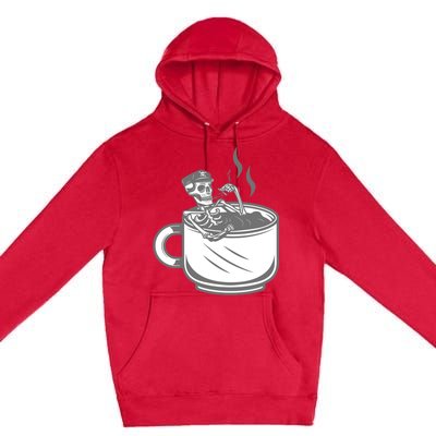 Halloween Skeleton Coffee Cup Vintage Retro Biker Great Gift Premium Pullover Hoodie