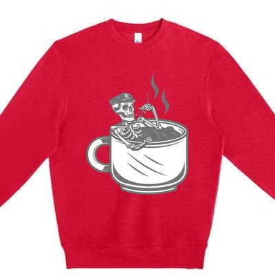 Halloween Skeleton Coffee Cup Vintage Retro Biker Great Gift Premium Crewneck Sweatshirt