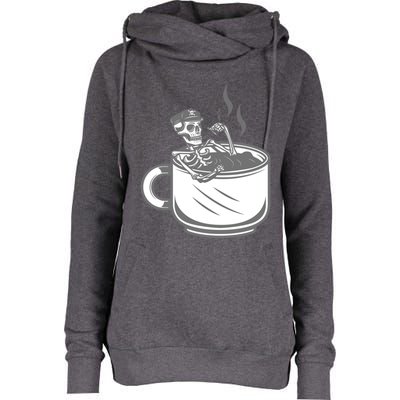 Halloween Skeleton Coffee Cup Vintage Retro Biker Great Gift Womens Funnel Neck Pullover Hood