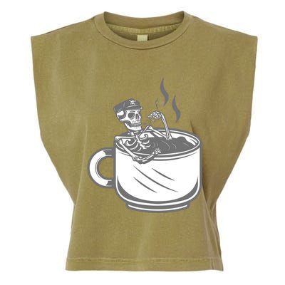 Halloween Skeleton Coffee Cup Vintage Retro Biker Great Gift Garment-Dyed Women's Muscle Tee