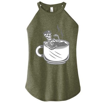 Halloween Skeleton Coffee Cup Vintage Retro Biker Great Gift Women's Perfect Tri Rocker Tank