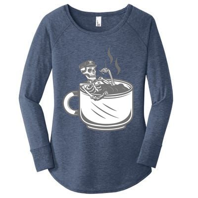 Halloween Skeleton Coffee Cup Vintage Retro Biker Great Gift Women's Perfect Tri Tunic Long Sleeve Shirt