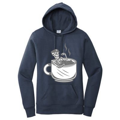 Halloween Skeleton Coffee Cup Vintage Retro Biker Great Gift Women's Pullover Hoodie