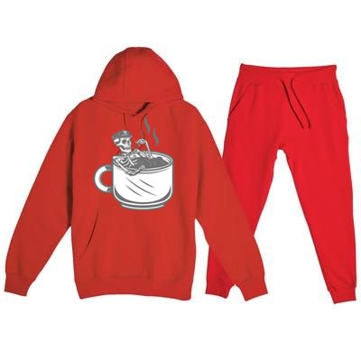 Halloween Skeleton Coffee Cup Vintage Retro Biker Great Gift Premium Hooded Sweatsuit Set