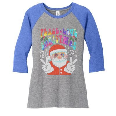 Hippie Santa Claus Tye Dye Peace Love Ugly Christmas Gift Women's Tri-Blend 3/4-Sleeve Raglan Shirt