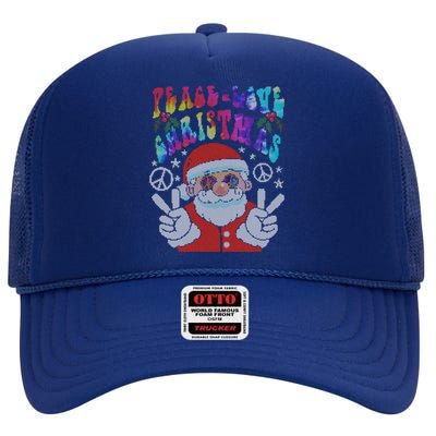 Hippie Santa Claus Tye Dye Peace Love Ugly Christmas Gift High Crown Mesh Back Trucker Hat