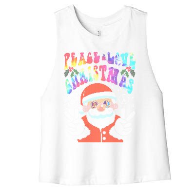 Hippie Santa Claus Tye Dye Peace Love Ugly Christmas Gift Women's Racerback Cropped Tank