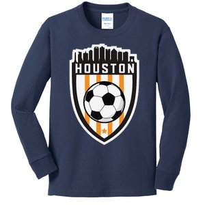 Houston Soccer City Skyline Futbol Club Match Day Fan Kids Long Sleeve Shirt